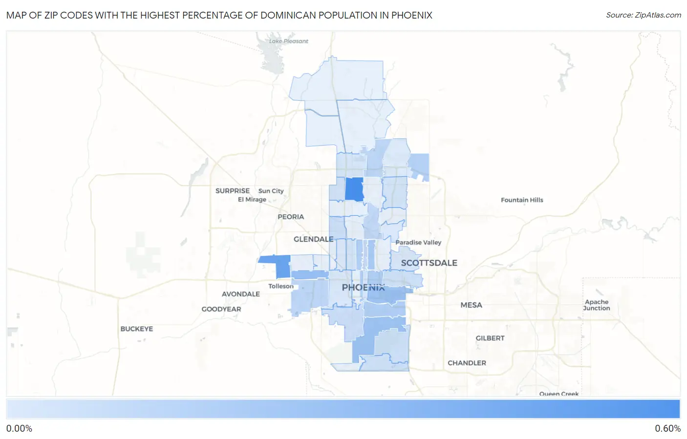 Zip Codes with the Highest Percentage of Dominican Population in Phoenix Map