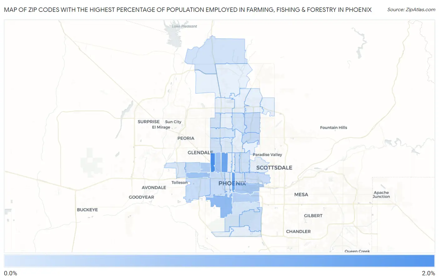 Zip Codes with the Highest Percentage of Population Employed in Farming, Fishing & Forestry in Phoenix Map