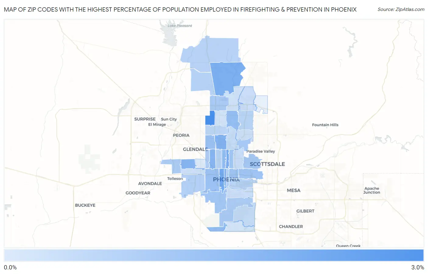 Zip Codes with the Highest Percentage of Population Employed in Firefighting & Prevention in Phoenix Map