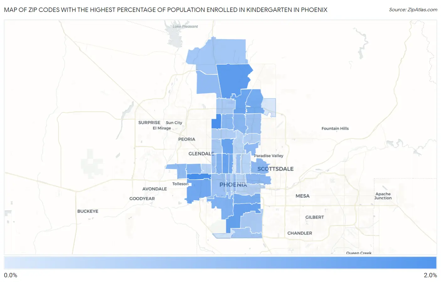 Zip Codes with the Highest Percentage of Population Enrolled in Kindergarten in Phoenix Map