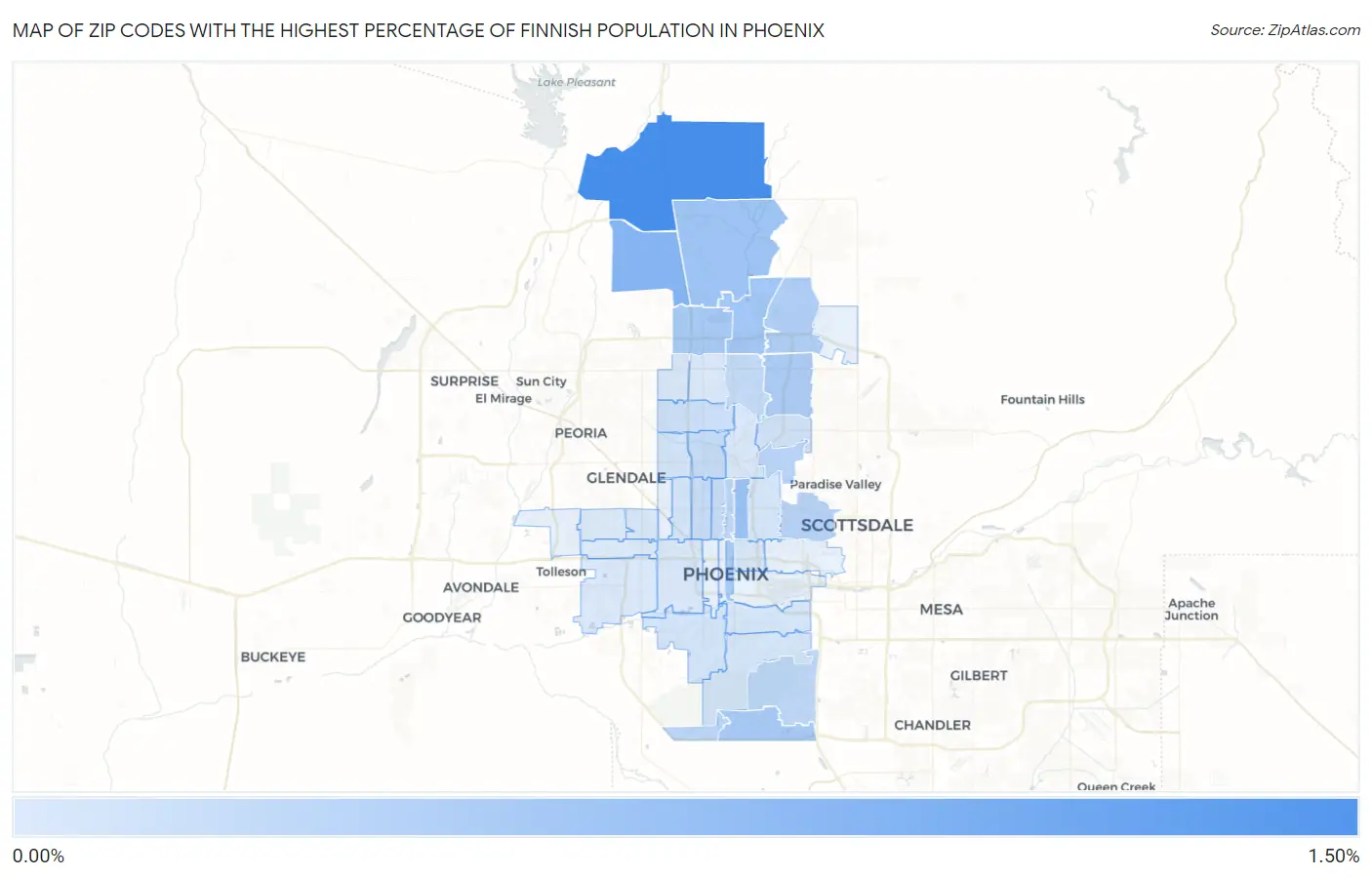 Zip Codes with the Highest Percentage of Finnish Population in Phoenix Map