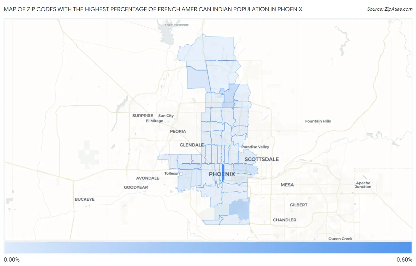Zip Codes with the Highest Percentage of French American Indian Population in Phoenix Map
