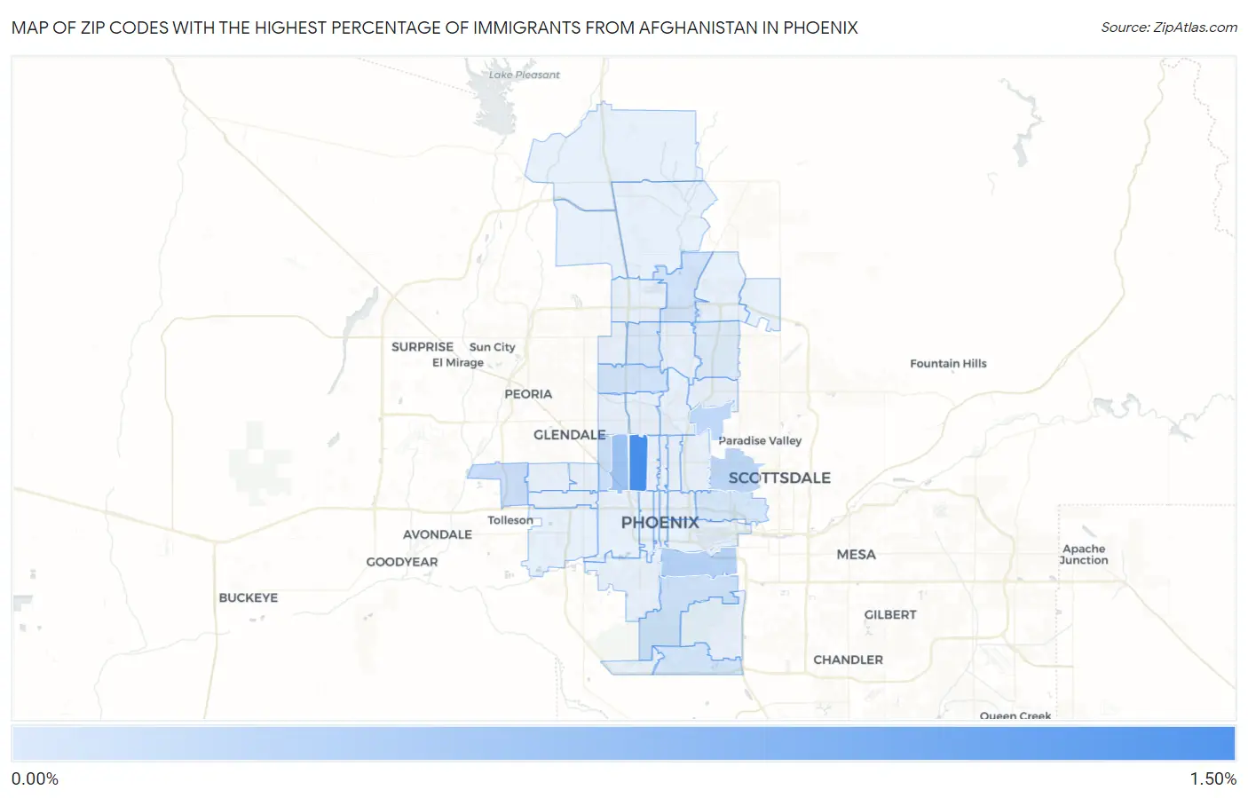 Zip Codes with the Highest Percentage of Immigrants from Afghanistan in Phoenix Map