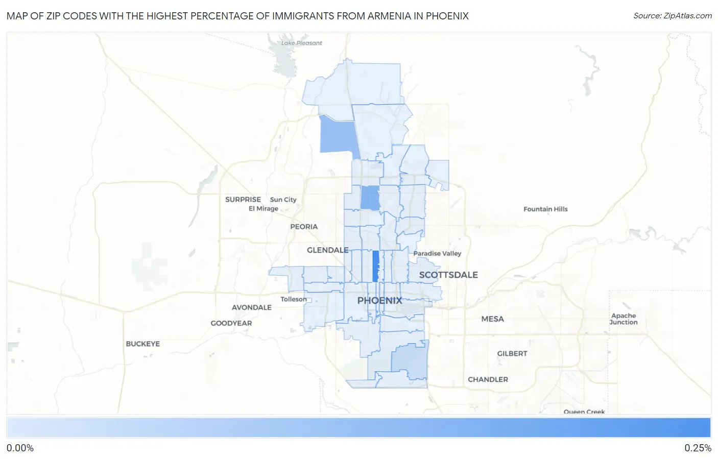 Zip Codes with the Highest Percentage of Immigrants from Armenia in Phoenix Map
