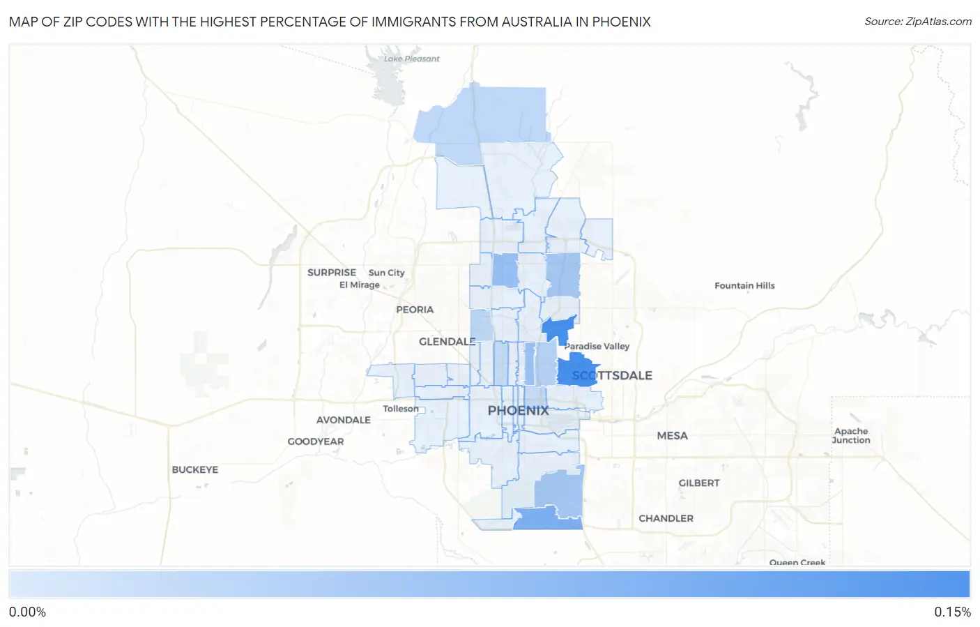 Zip Codes with the Highest Percentage of Immigrants from Australia in Phoenix Map
