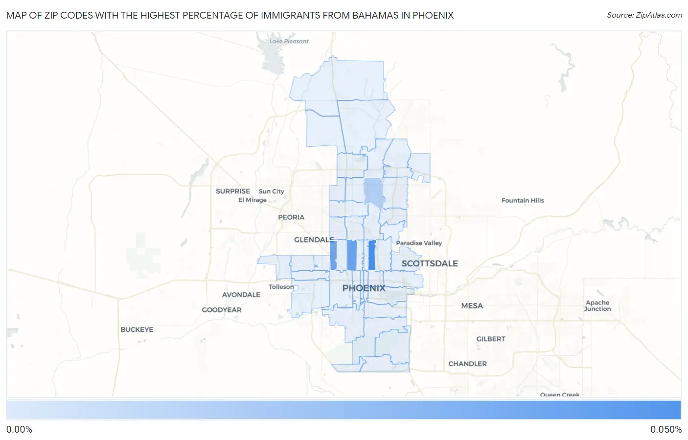 Zip Codes with the Highest Percentage of Immigrants from Bahamas in Phoenix Map