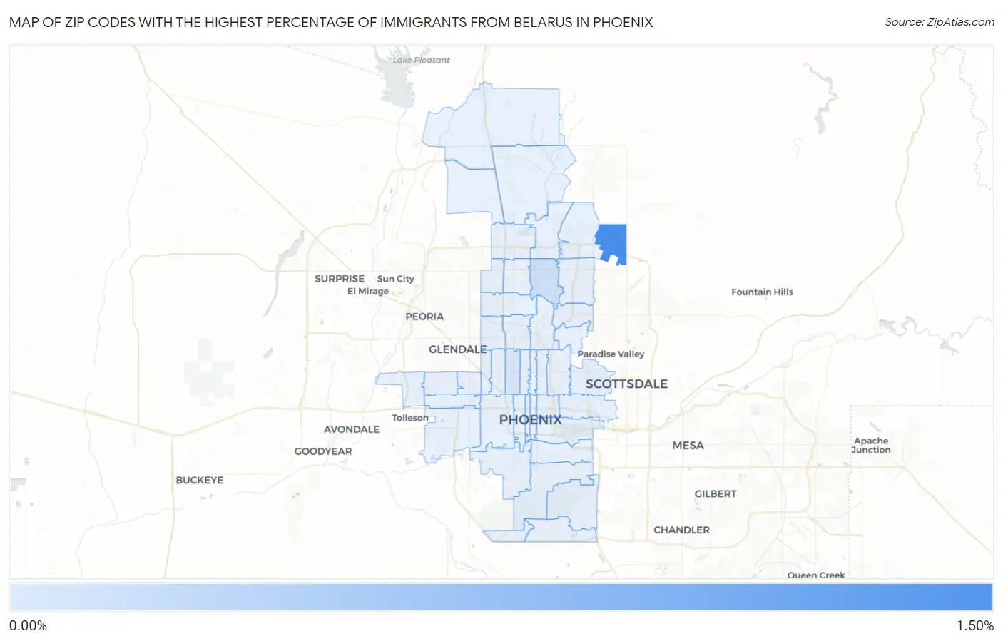Zip Codes with the Highest Percentage of Immigrants from Belarus in Phoenix Map