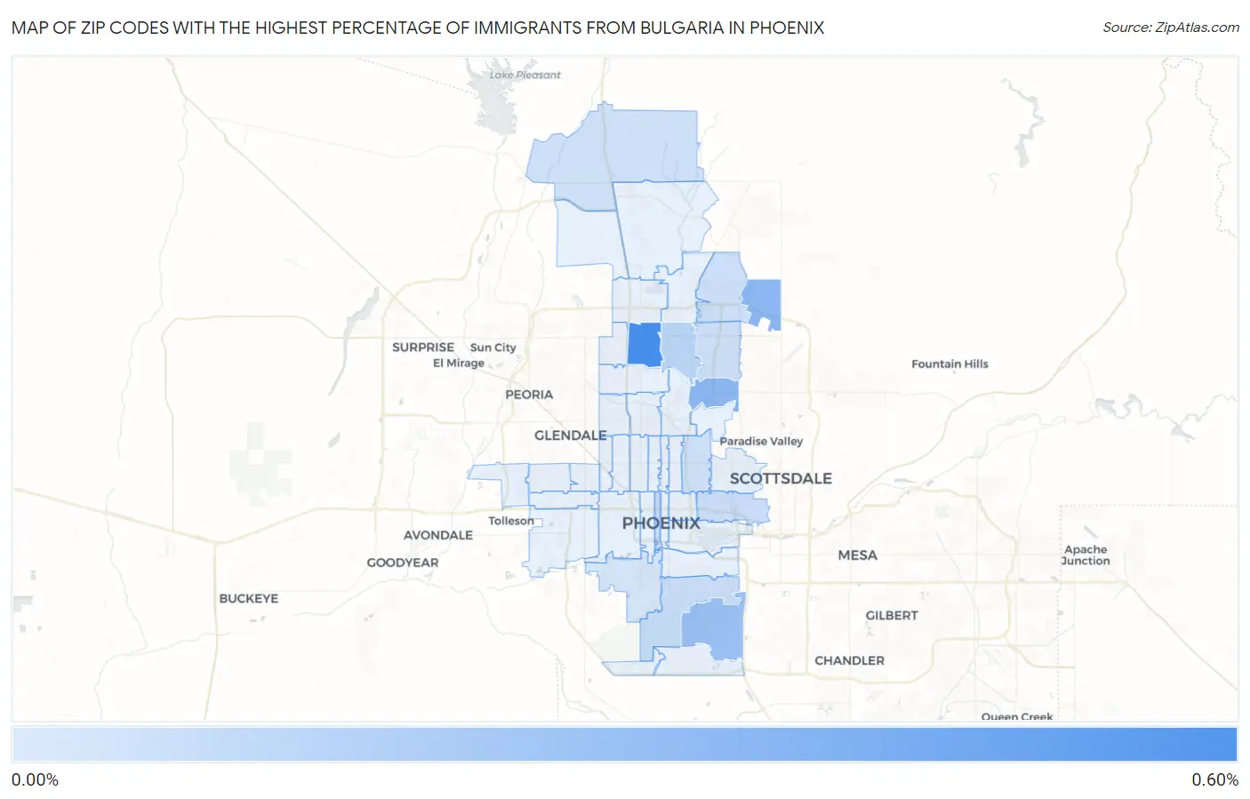 Zip Codes with the Highest Percentage of Immigrants from Bulgaria in Phoenix Map