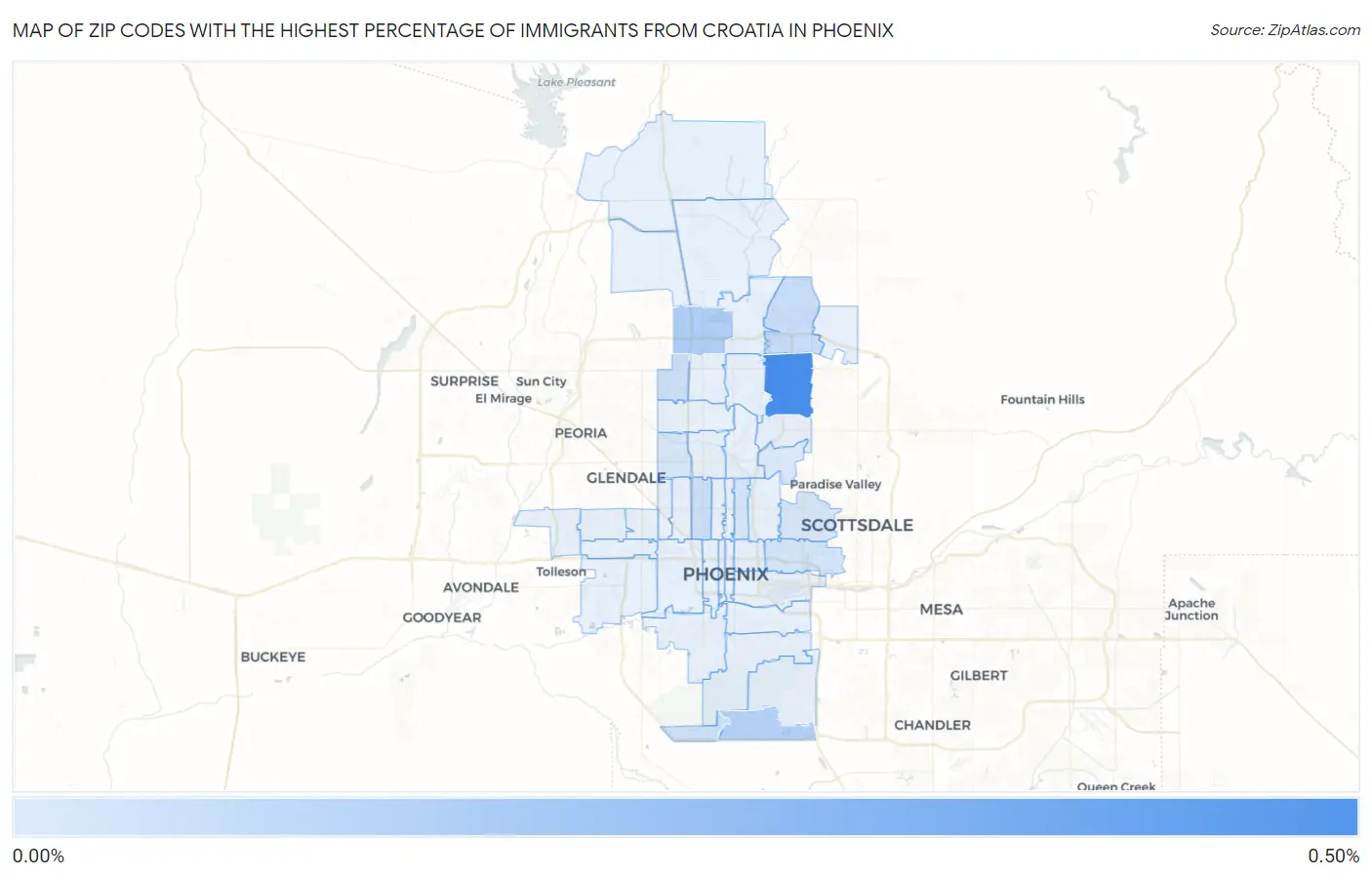 Zip Codes with the Highest Percentage of Immigrants from Croatia in Phoenix Map