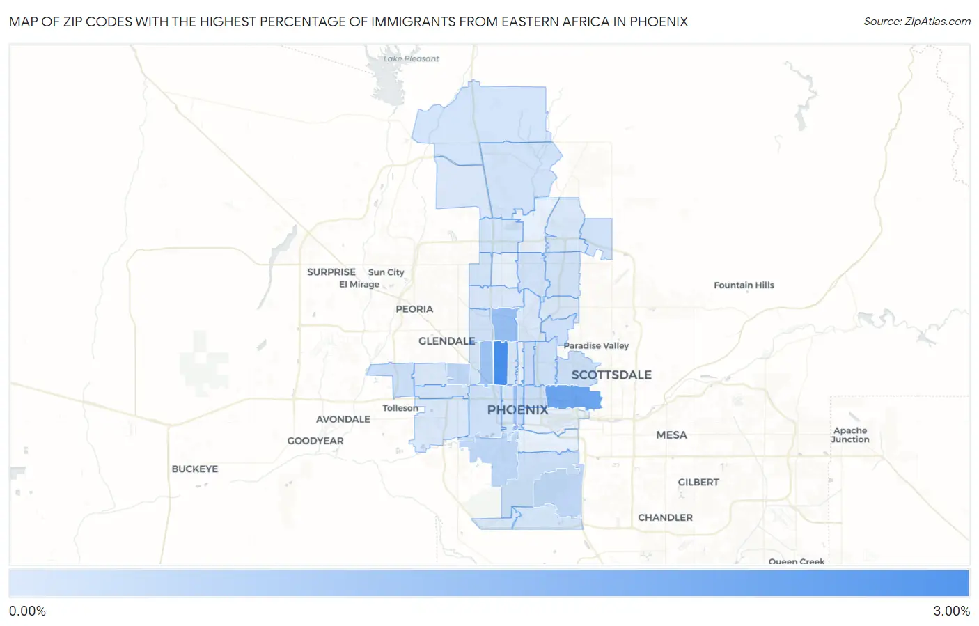 Zip Codes with the Highest Percentage of Immigrants from Eastern Africa in Phoenix Map