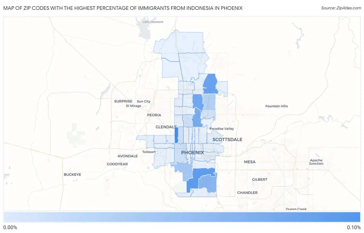 Zip Codes with the Highest Percentage of Immigrants from Indonesia in Phoenix Map