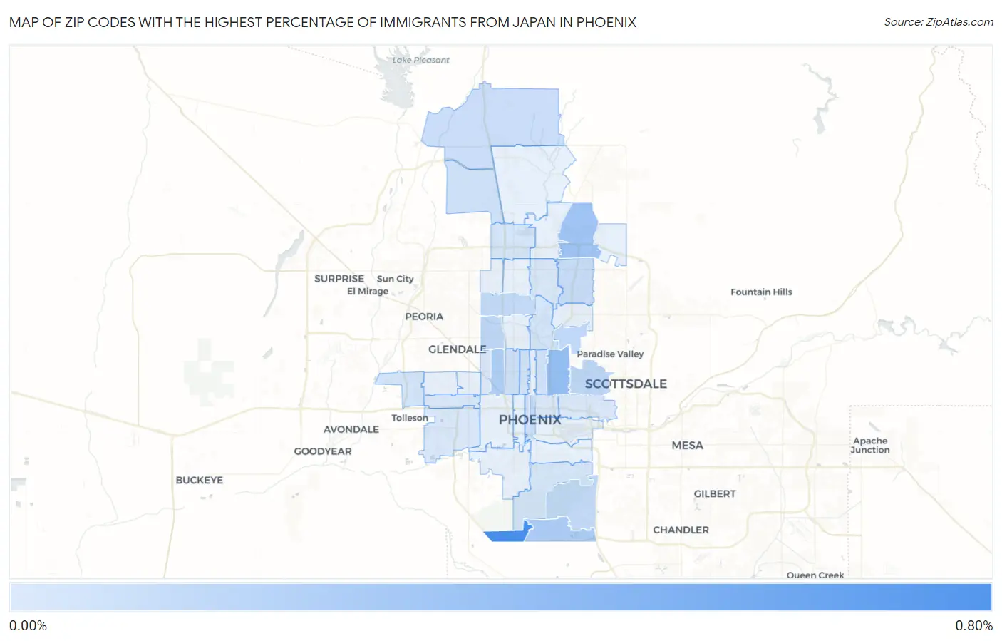 Zip Codes with the Highest Percentage of Immigrants from Japan in Phoenix Map