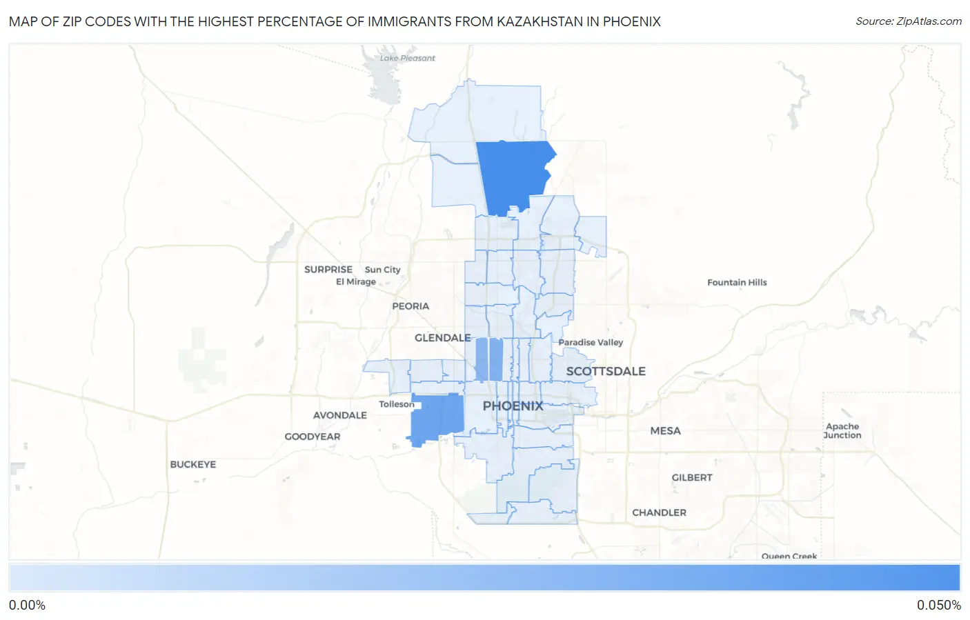 Zip Codes with the Highest Percentage of Immigrants from Kazakhstan in Phoenix Map