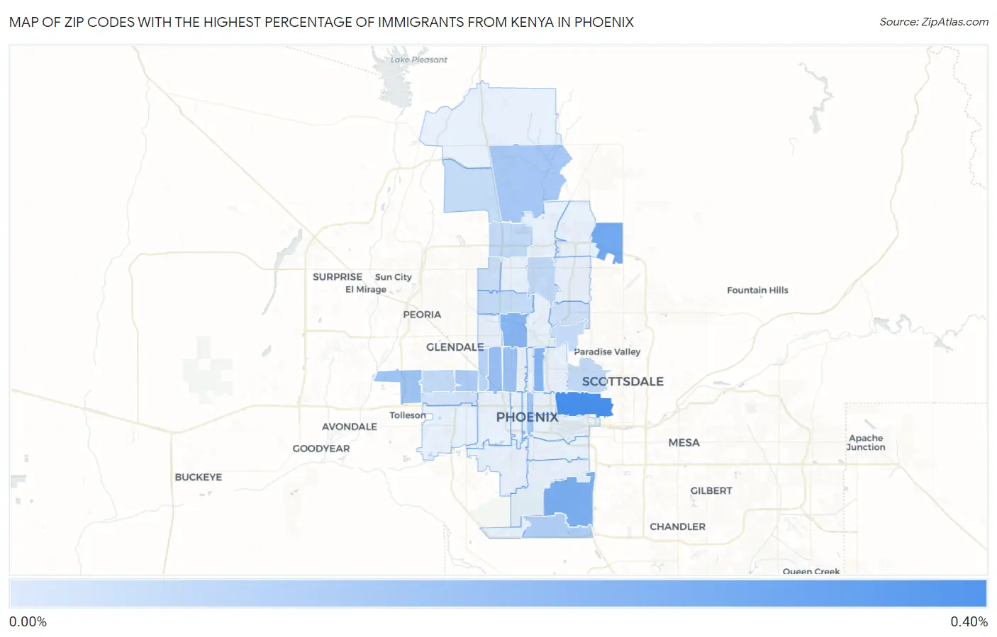 Zip Codes with the Highest Percentage of Immigrants from Kenya in Phoenix Map