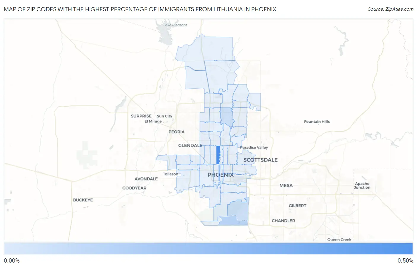Zip Codes with the Highest Percentage of Immigrants from Lithuania in Phoenix Map