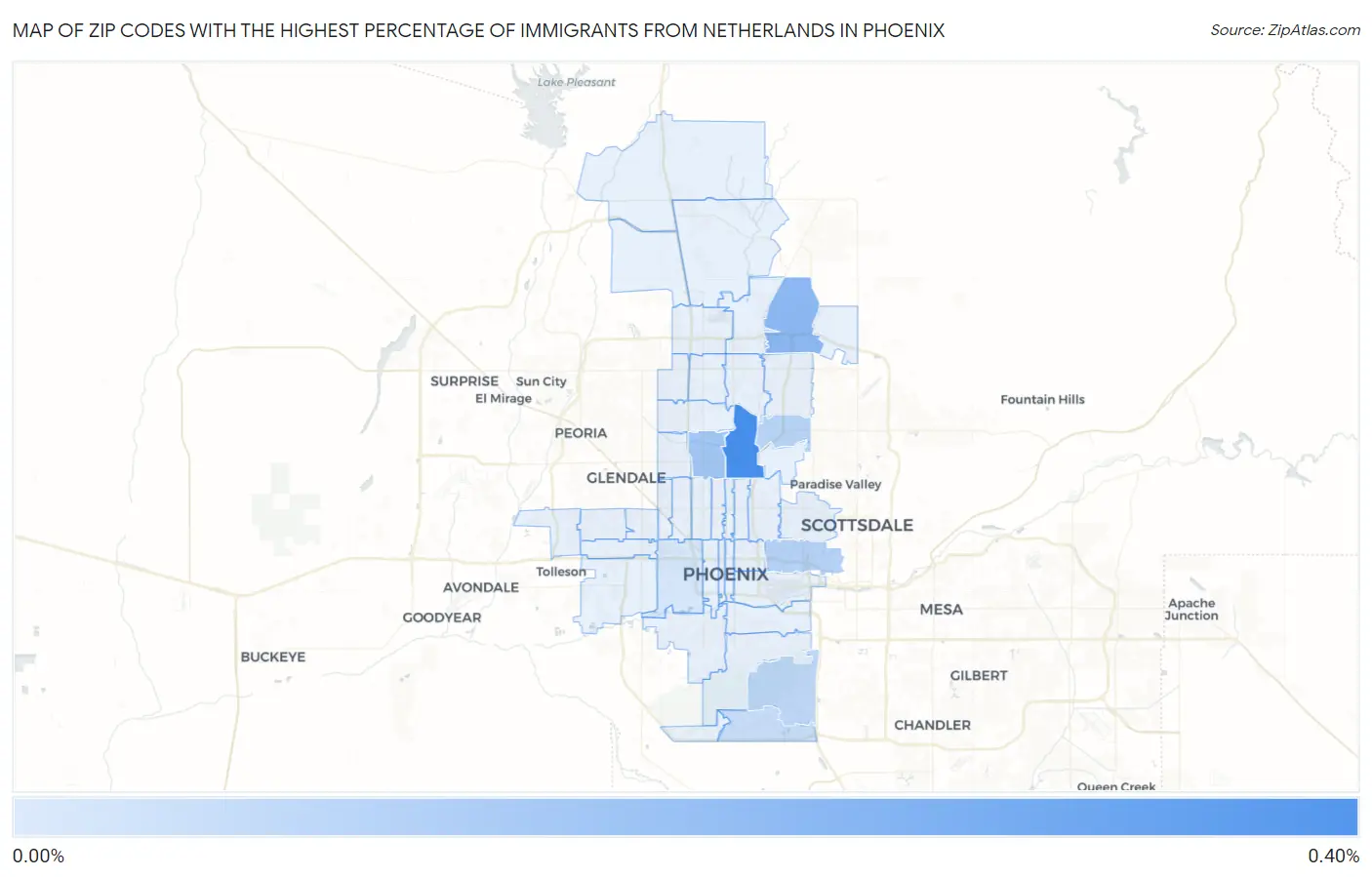 Zip Codes with the Highest Percentage of Immigrants from Netherlands in Phoenix Map