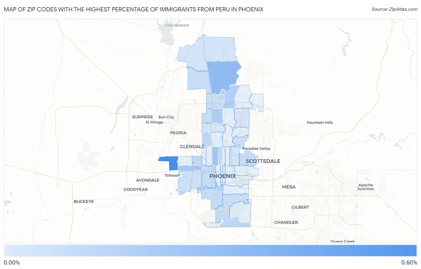 Zip Codes with the Highest Percentage of Immigrants from Peru in Phoenix Map