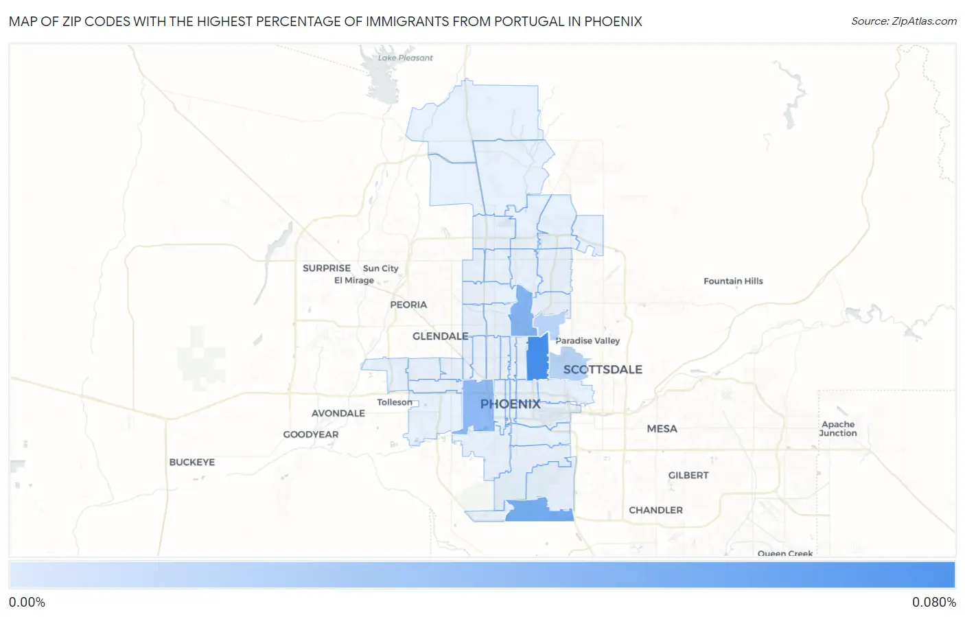 Zip Codes with the Highest Percentage of Immigrants from Portugal in Phoenix Map