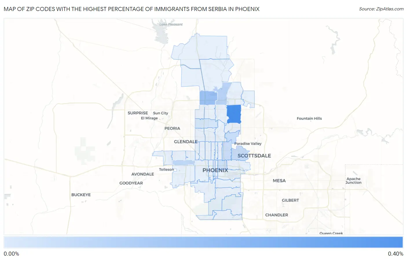 Zip Codes with the Highest Percentage of Immigrants from Serbia in Phoenix Map