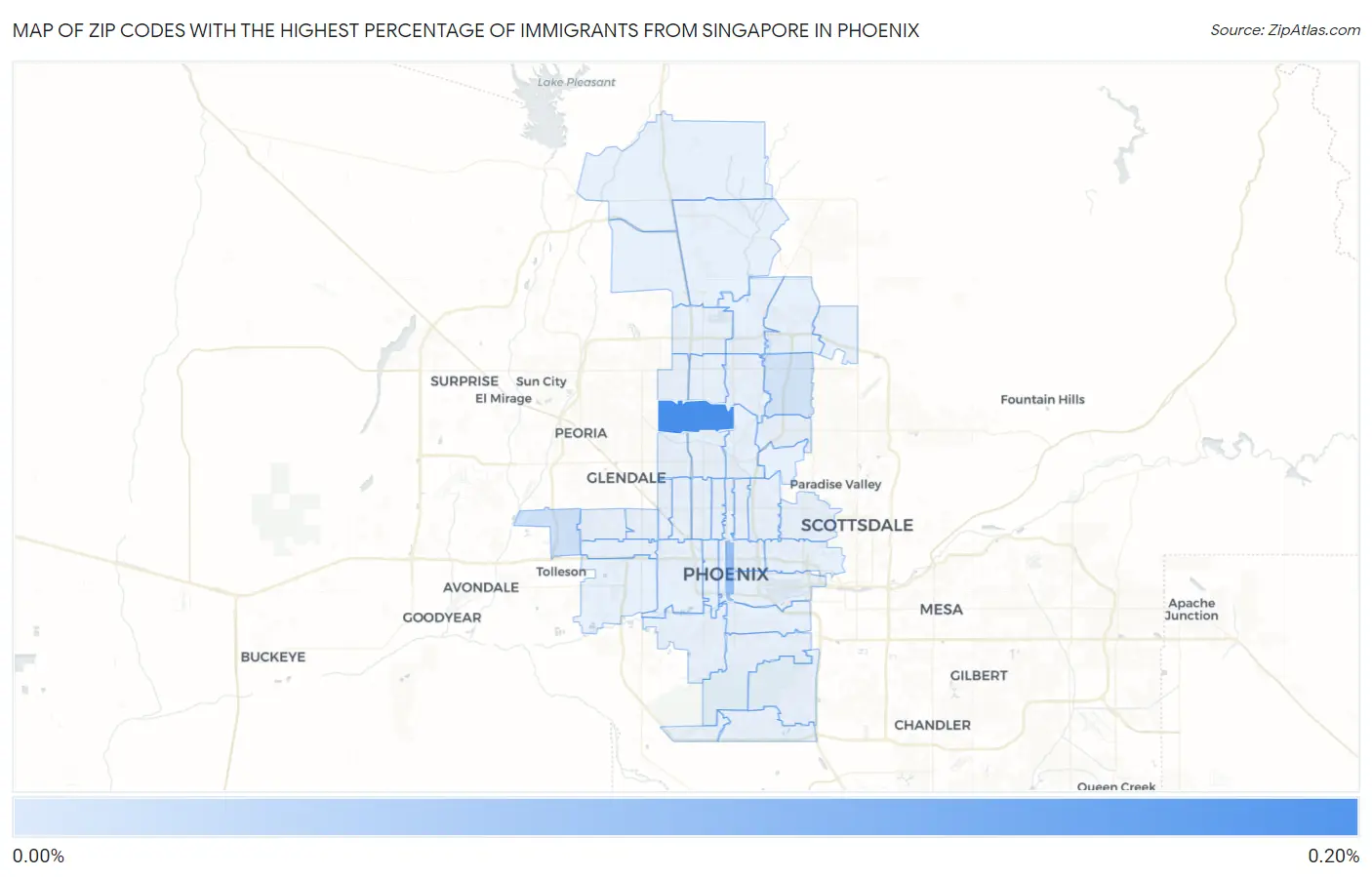 Zip Codes with the Highest Percentage of Immigrants from Singapore in Phoenix Map