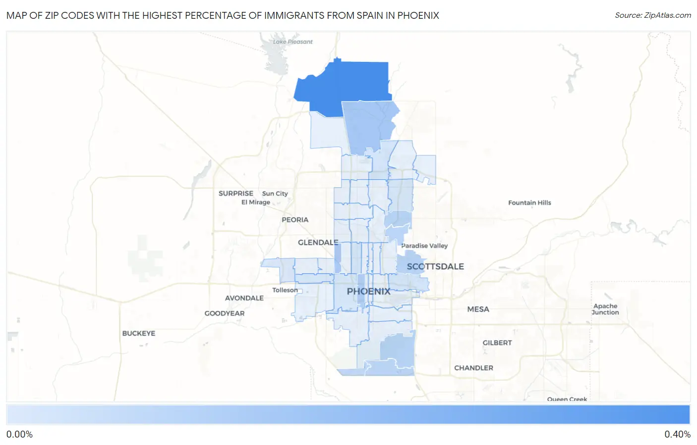 Zip Codes with the Highest Percentage of Immigrants from Spain in Phoenix Map