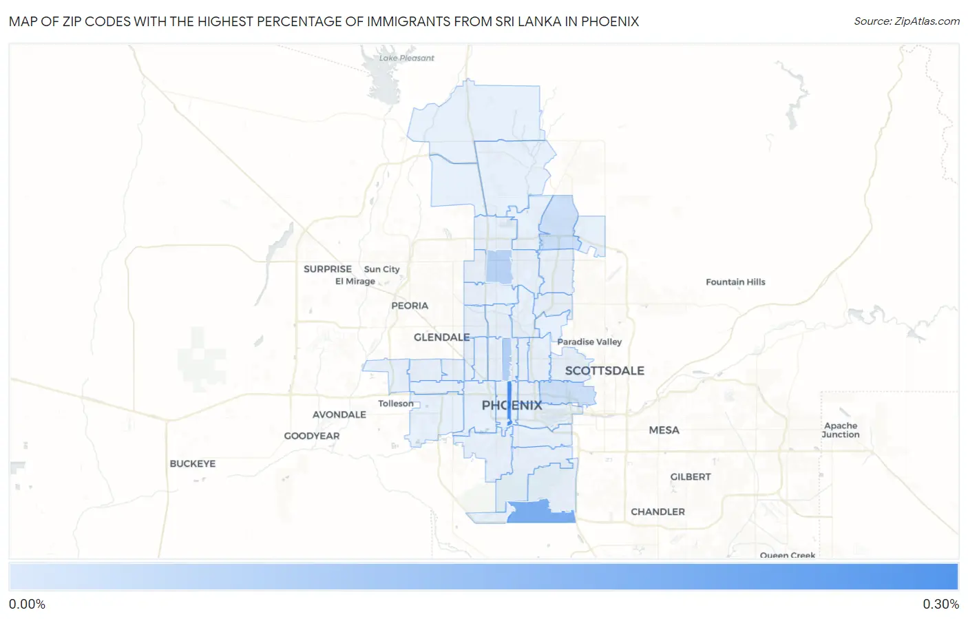 Zip Codes with the Highest Percentage of Immigrants from Sri Lanka in Phoenix Map