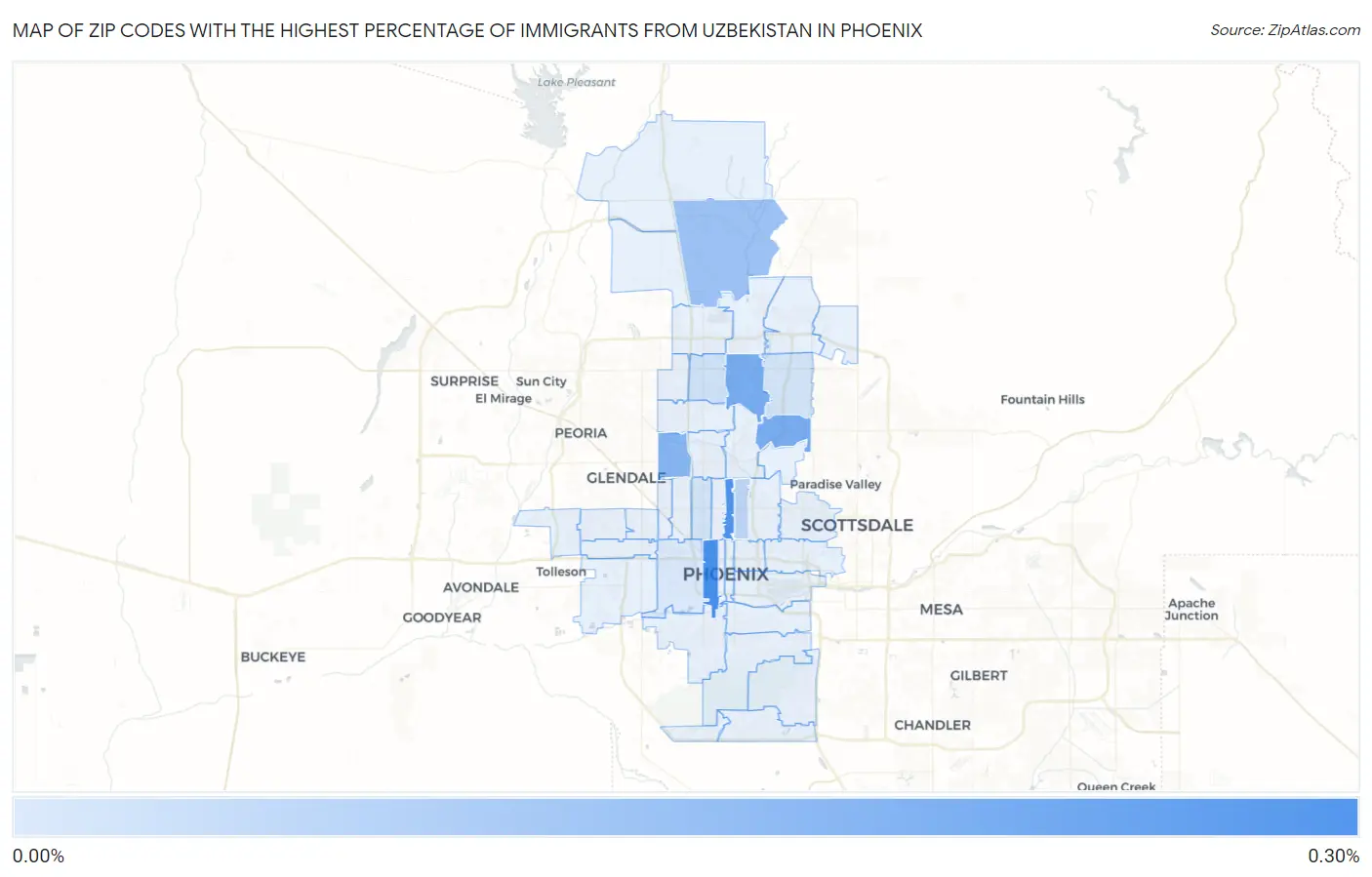 Zip Codes with the Highest Percentage of Immigrants from Uzbekistan in Phoenix Map