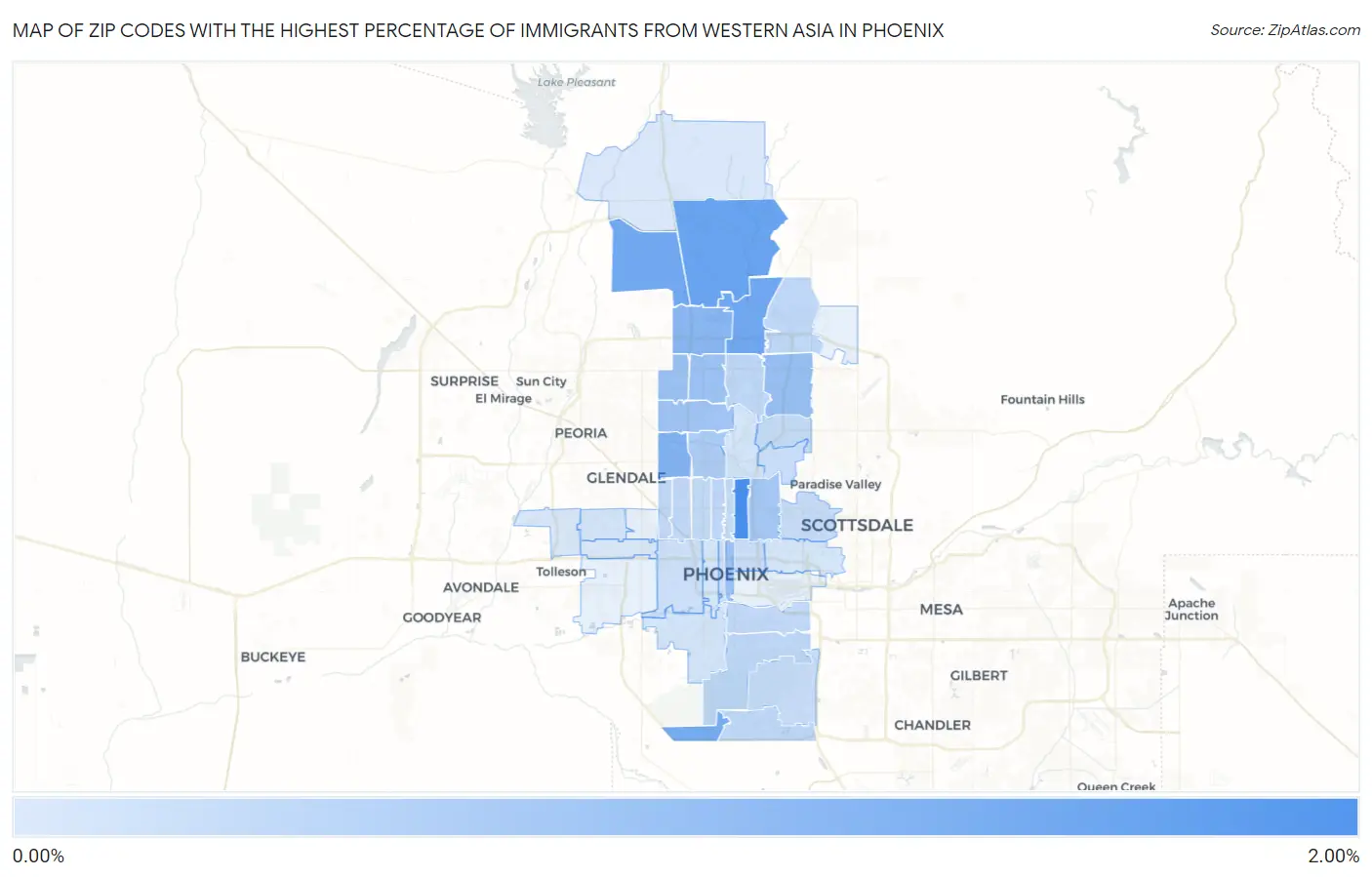 Zip Codes with the Highest Percentage of Immigrants from Western Asia in Phoenix Map