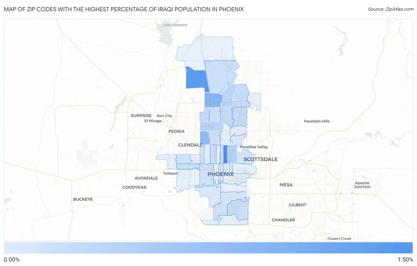 Zip Codes with the Highest Percentage of Iraqi Population in Phoenix Map
