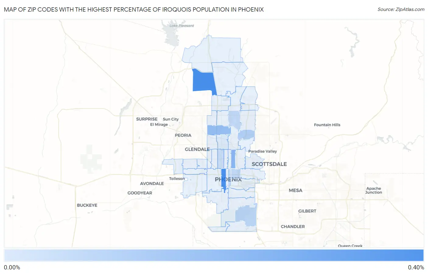 Zip Codes with the Highest Percentage of Iroquois Population in Phoenix Map