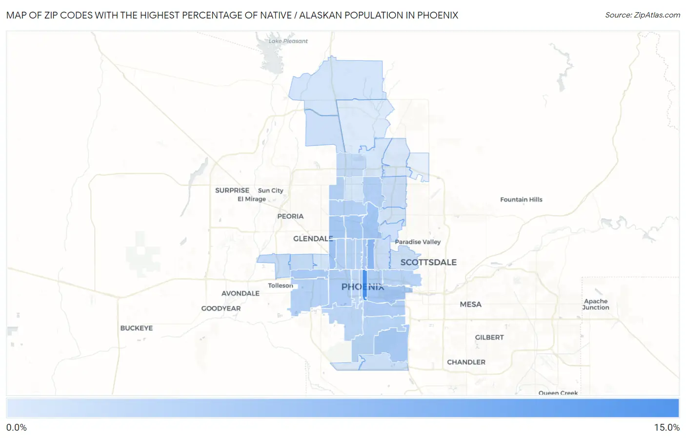 Zip Codes with the Highest Percentage of Native / Alaskan Population in Phoenix Map