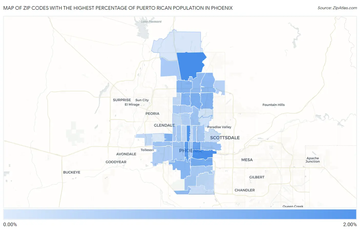 Zip Codes with the Highest Percentage of Puerto Rican Population in Phoenix Map