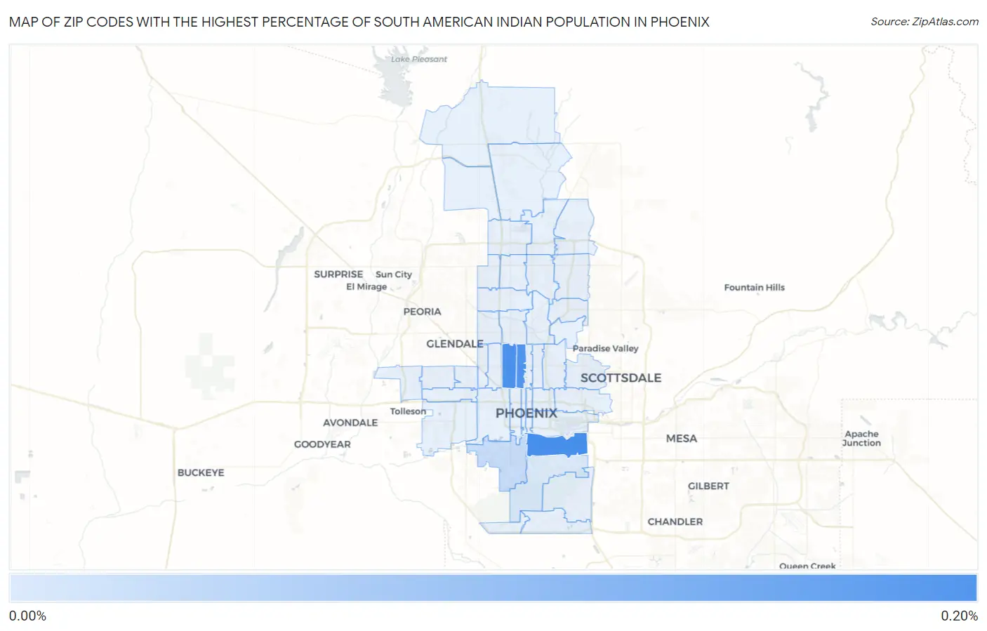 Zip Codes with the Highest Percentage of South American Indian Population in Phoenix Map