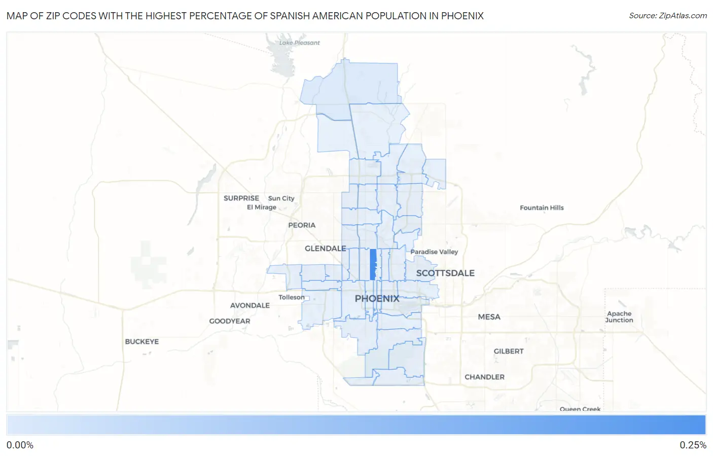 Zip Codes with the Highest Percentage of Spanish American Population in Phoenix Map