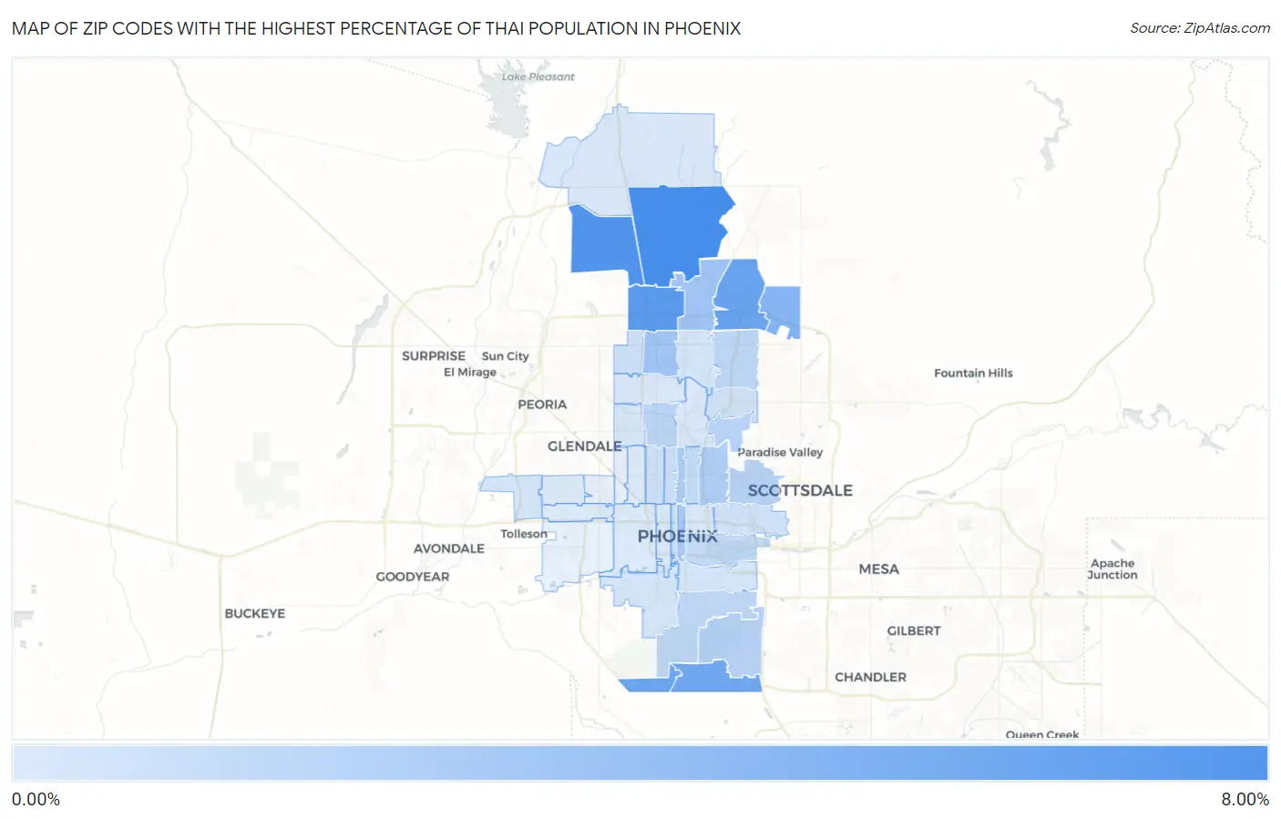 Zip Codes with the Highest Percentage of Thai Population in Phoenix Map