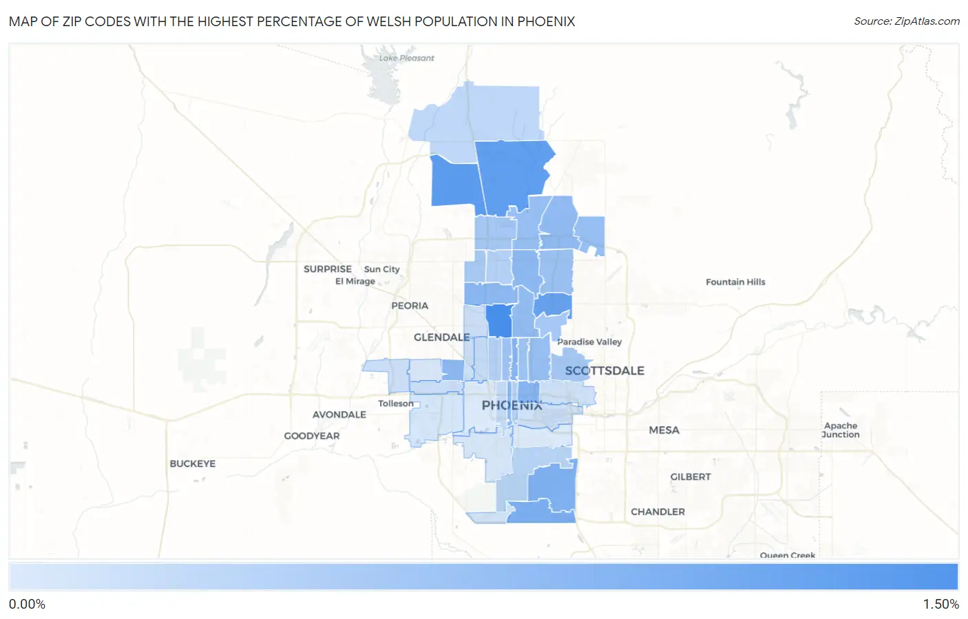 Zip Codes with the Highest Percentage of Welsh Population in Phoenix Map