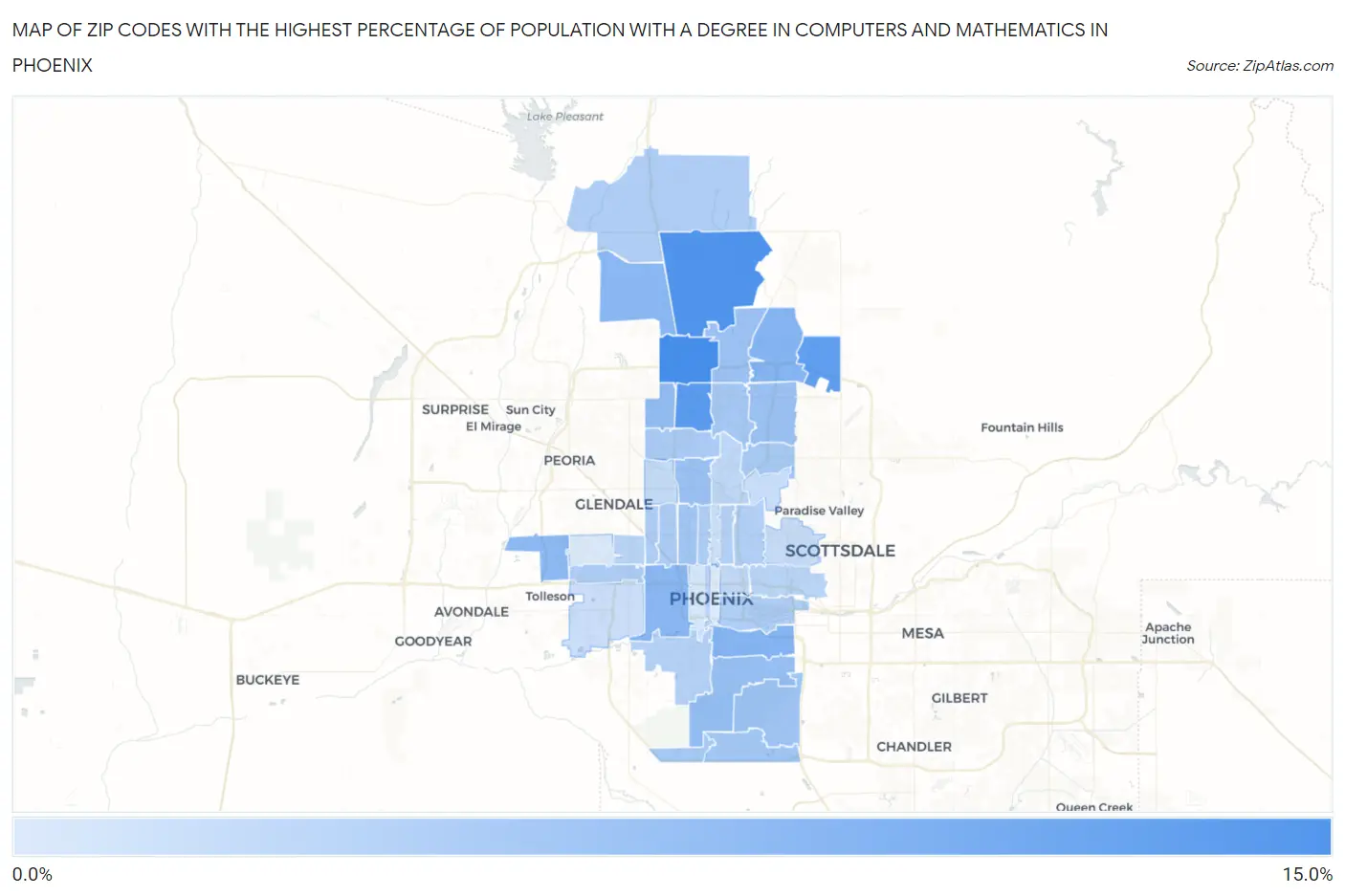 Zip Codes with the Highest Percentage of Population with a Degree in Computers and Mathematics in Phoenix Map