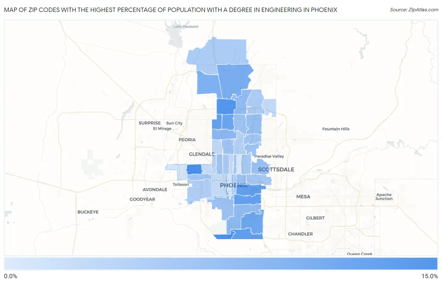 Zip Codes with the Highest Percentage of Population with a Degree in Engineering in Phoenix Map