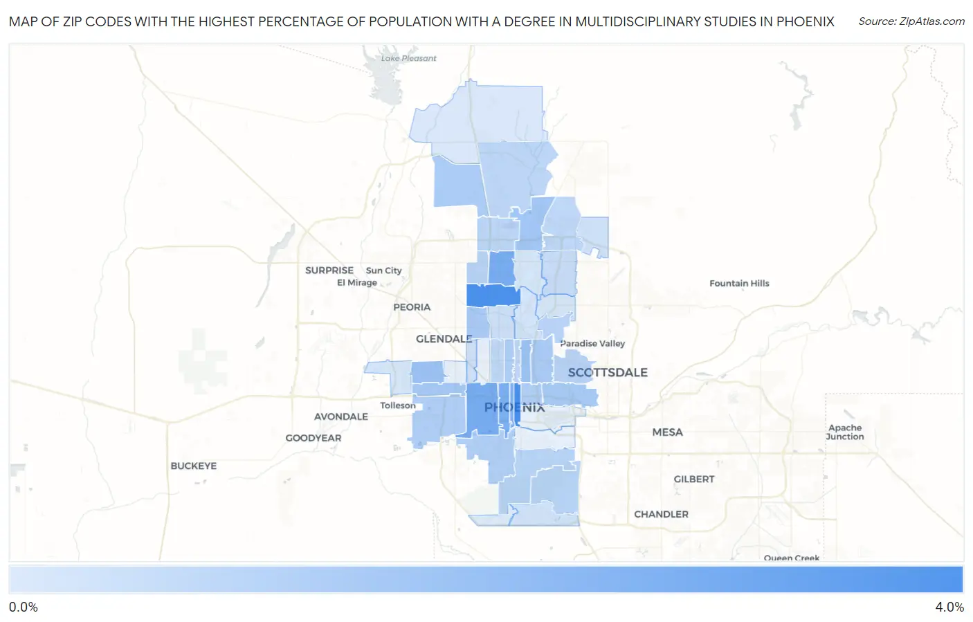 Zip Codes with the Highest Percentage of Population with a Degree in Multidisciplinary Studies in Phoenix Map