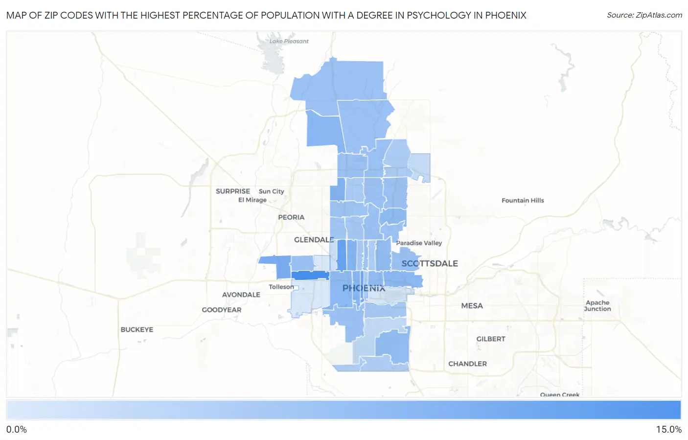Zip Codes with the Highest Percentage of Population with a Degree in Psychology in Phoenix Map