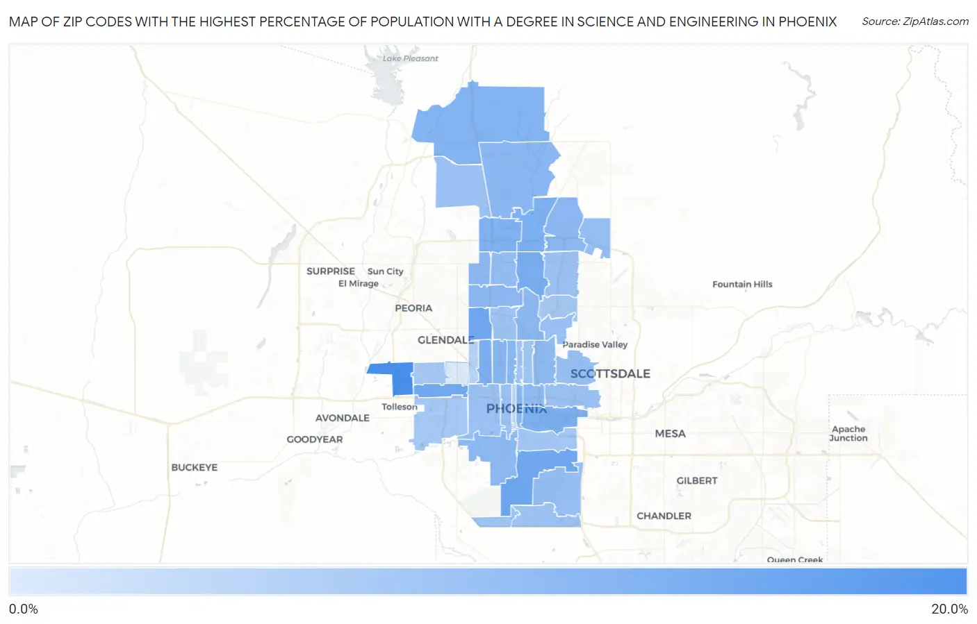 Zip Codes with the Highest Percentage of Population with a Degree in Science and Engineering in Phoenix Map
