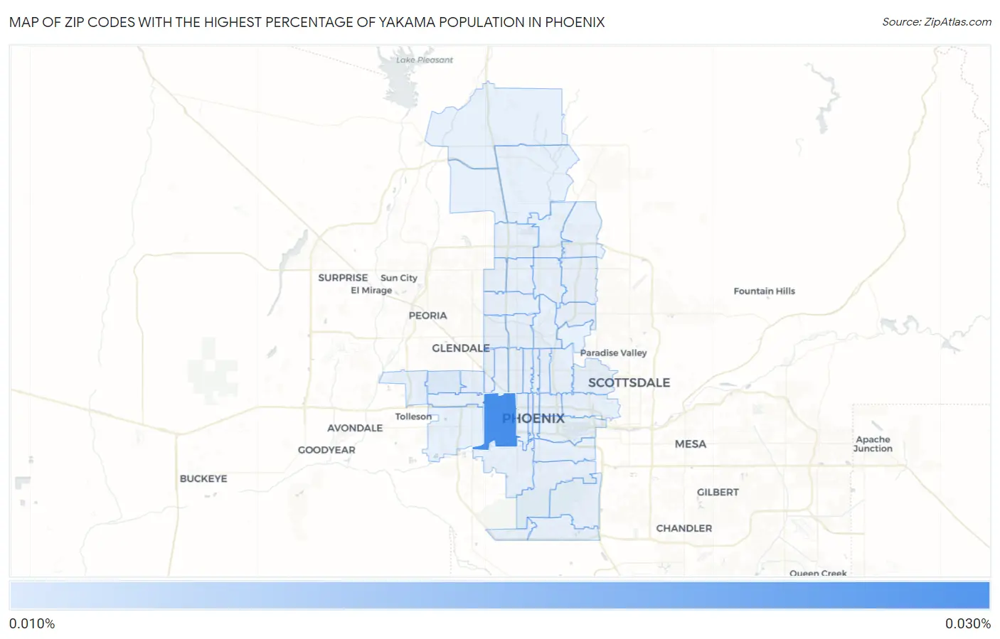 Zip Codes with the Highest Percentage of Yakama Population in Phoenix Map