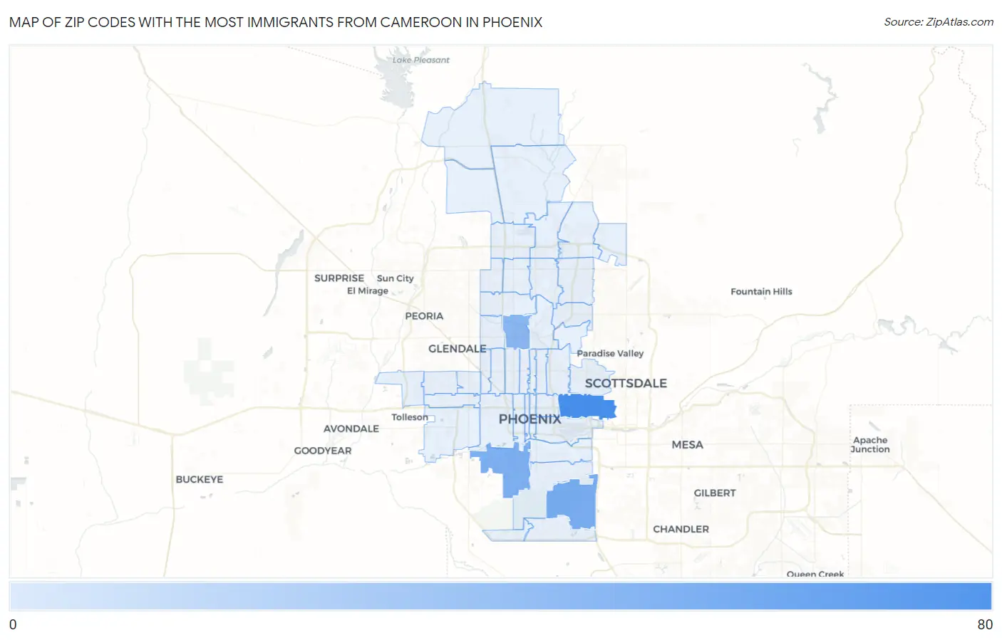 Zip Codes with the Most Immigrants from Cameroon in Phoenix Map