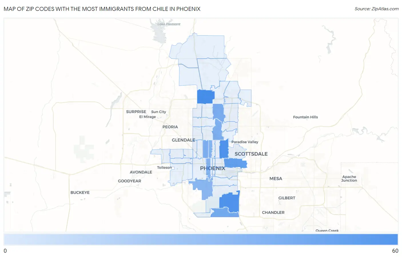 Zip Codes with the Most Immigrants from Chile in Phoenix Map