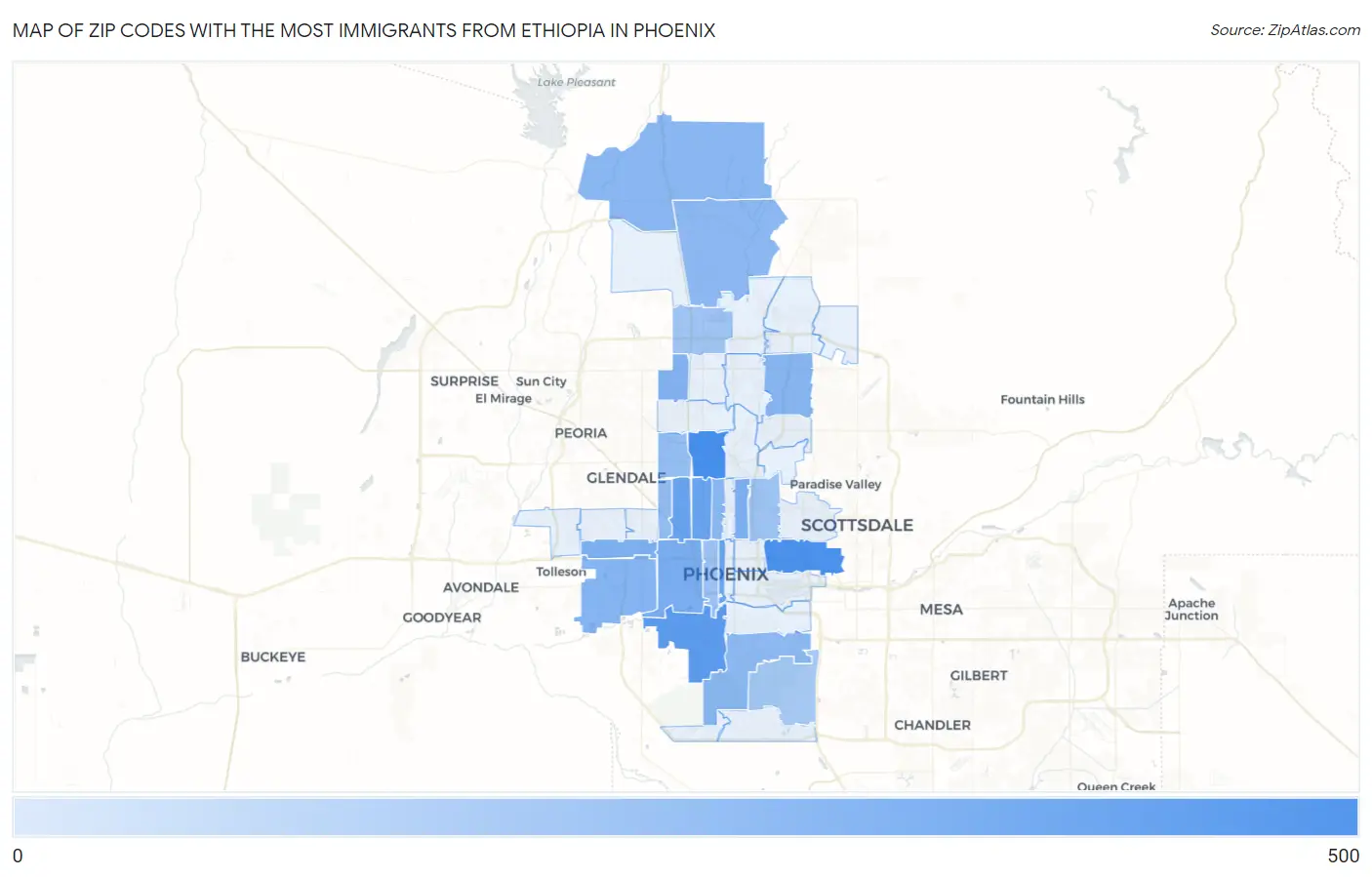 Zip Codes with the Most Immigrants from Ethiopia in Phoenix Map