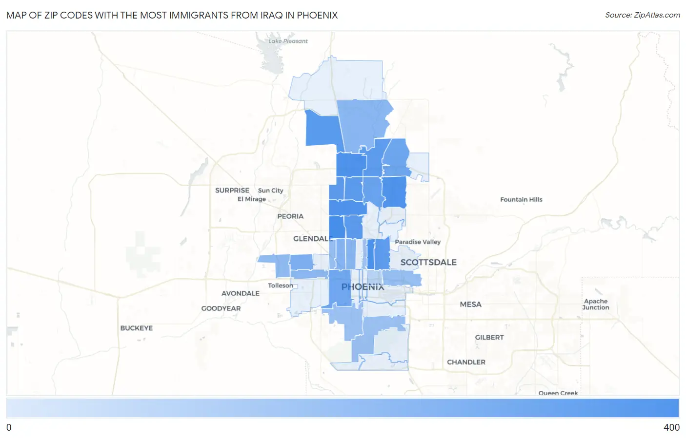 Zip Codes with the Most Immigrants from Iraq in Phoenix Map