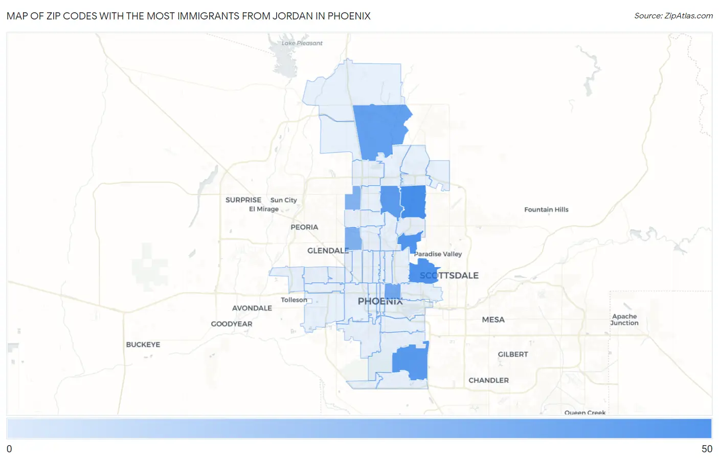 Zip Codes with the Most Immigrants from Jordan in Phoenix Map