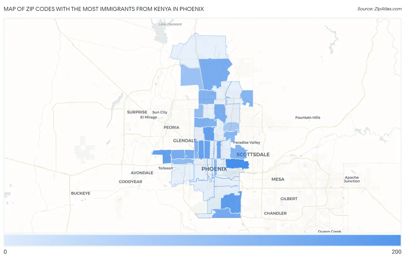 Zip Codes with the Most Immigrants from Kenya in Phoenix Map