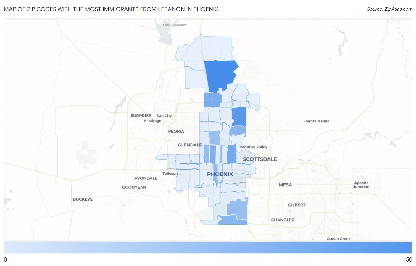 Zip Codes with the Most Immigrants from Lebanon in Phoenix Map