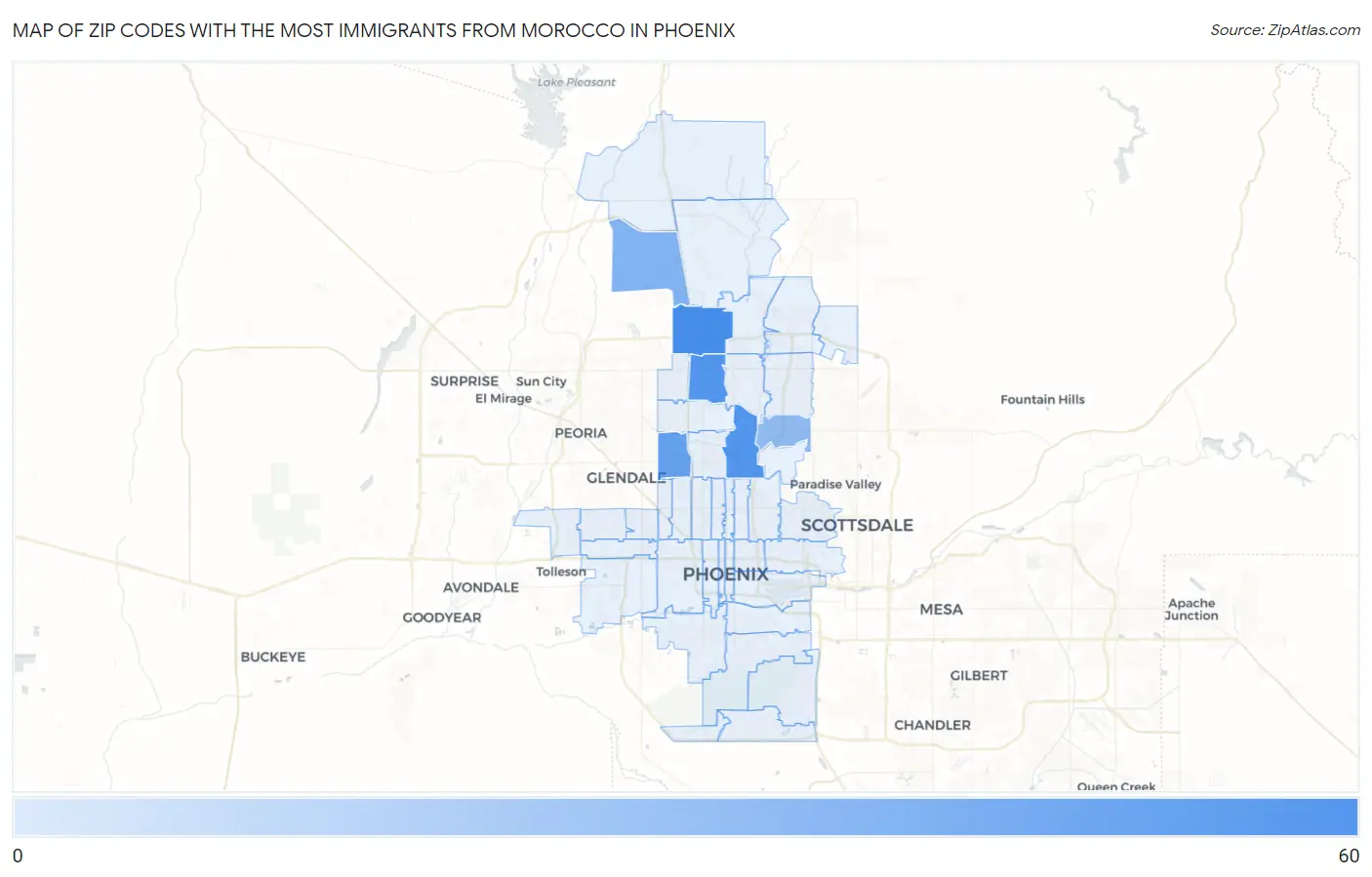 Zip Codes with the Most Immigrants from Morocco in Phoenix Map